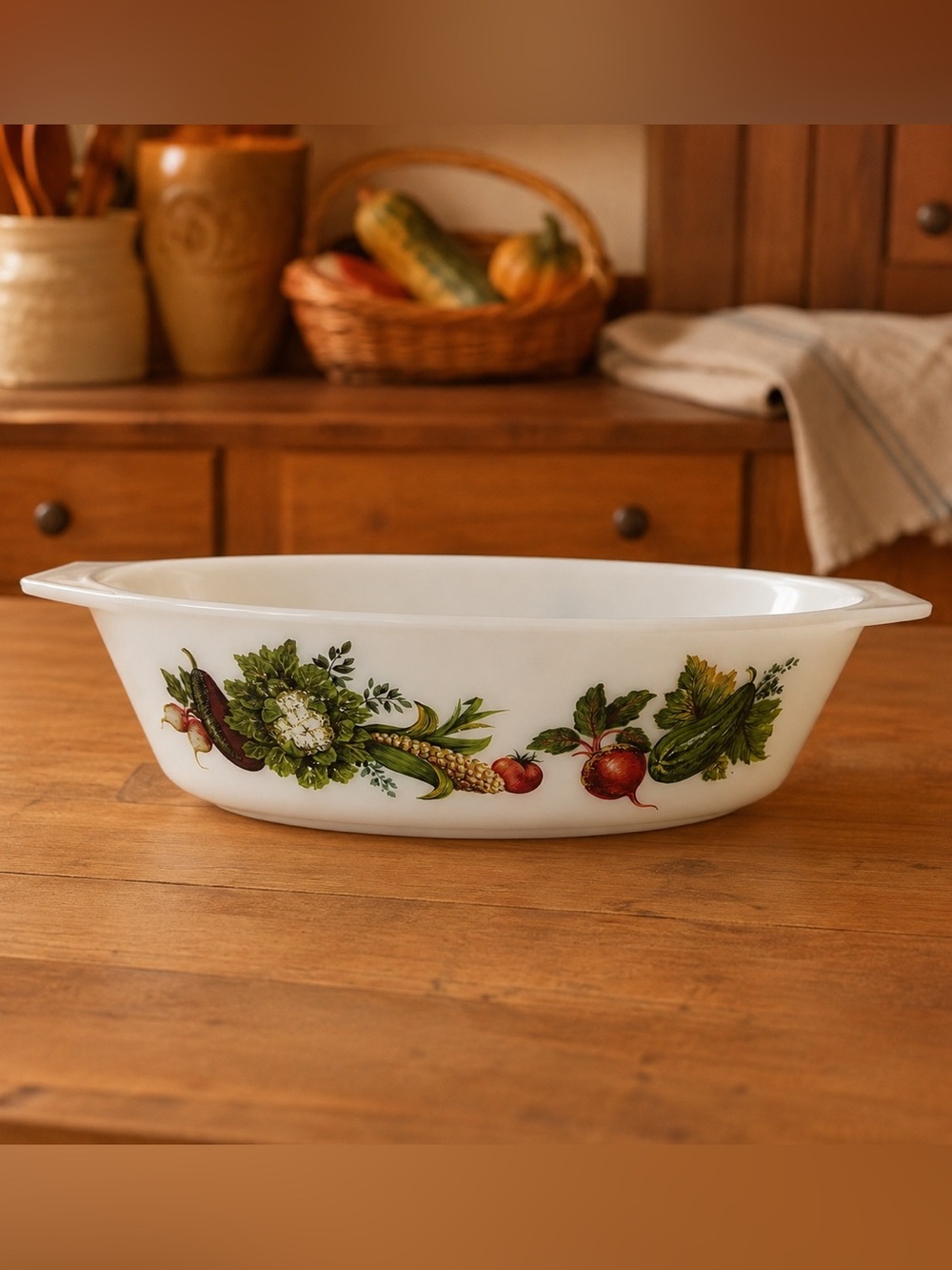 Vintage 1970s JAJ Pyrex England Tuscan Market Garden Casserole Dish